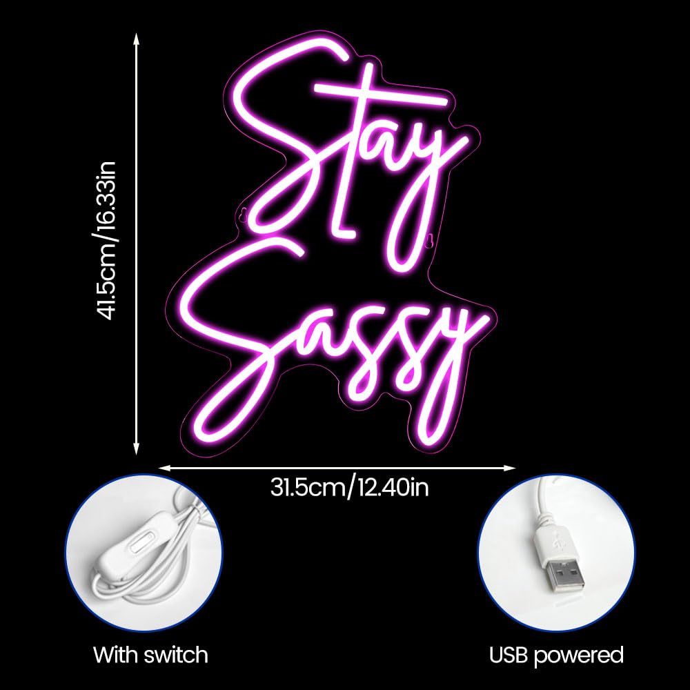Stay Sassy neonowy znak do dekoracji ścian, piękny różowy neonowy znak świetlny LED do domu, na ślub, urodziny, przyjęcie dla dziewcząt, dekoracja sypialni, centrum handlowego, toaletka