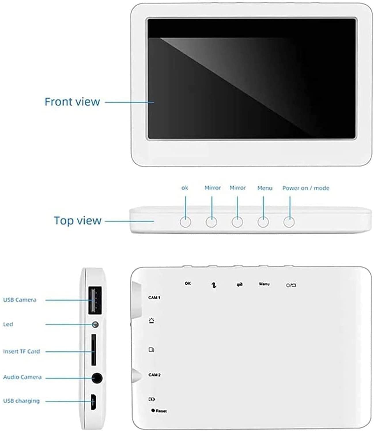Otoscopio con Pantalla de 4,3 Pulgadas, cámara de Oreja de 3.9 mm con 6 DIRIGIÓ Luces, Herramienta de eliminación de Cera de oído y batería Recargable 1200 mAh, Blanco