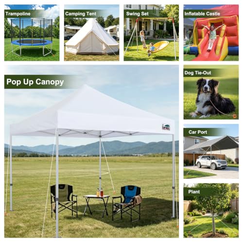 Image of Eurmax USA 4-Pack Screw in Ground Anchors,Detachable Spiral Tent Stakes,Heavy Duty Rust Proof Metal Trampoline Anchors with Drill Bit Adapter&T-Handle Tool for Canopy,Tent,Trampoline,Swing Set(Orange)