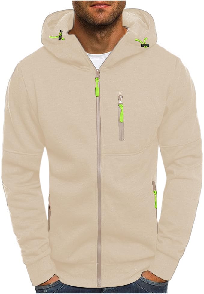 Kroivil Men Hoodies Casual Hoodies for Men with Zip Pockets Full Zip Long Sleeve Sweatshirt Sports Hooded Jacket