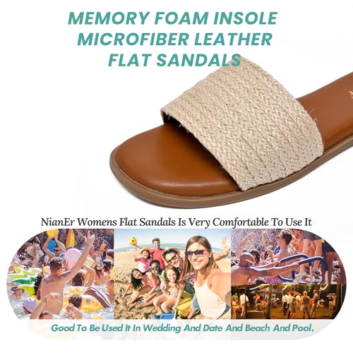 Image of NianEr Womens Microfiber Leather Memory Foam H Sandals Summer Shoes Slides | Flat, Comfortable, Slip On, Dressy, Dress, Beach, Vacation, Designer, Comfy, Casual, Bridal, Church, Boho, Office, Work