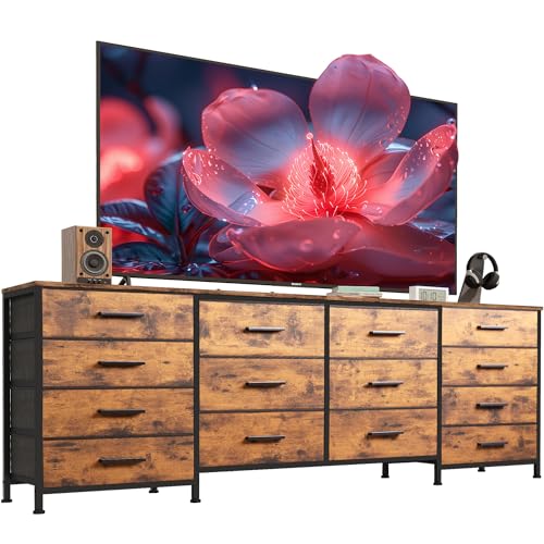 With 14 Drawers, 70 Inch Long Dresser For Tv Up To 80 Inch, 