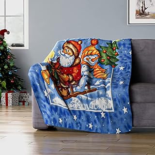 TJC Santa Claus and Snow Man Pattern Christmas Blanket Keeps You Warm and Cozy Softness and breathability Breathable Durable Light-Weight Soft Material Size 170x130 Cm - Blue, Red and Brown