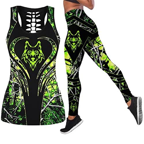 Leggings de yoga et débardeur de fitness loup tenue de sport taille 4XL