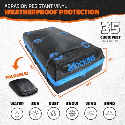 Mockins XL 84\"x39\"x6\" Extendable Roof Rack Cargo Carrier & 35 CuFt Waterproof Cargo Bag for Top of Car | 3 Length Sizes: 40\",63\",84\" Luggage Rack for SUV, Car, & Truck with Roof Basket Accessories - Thumbnail 5