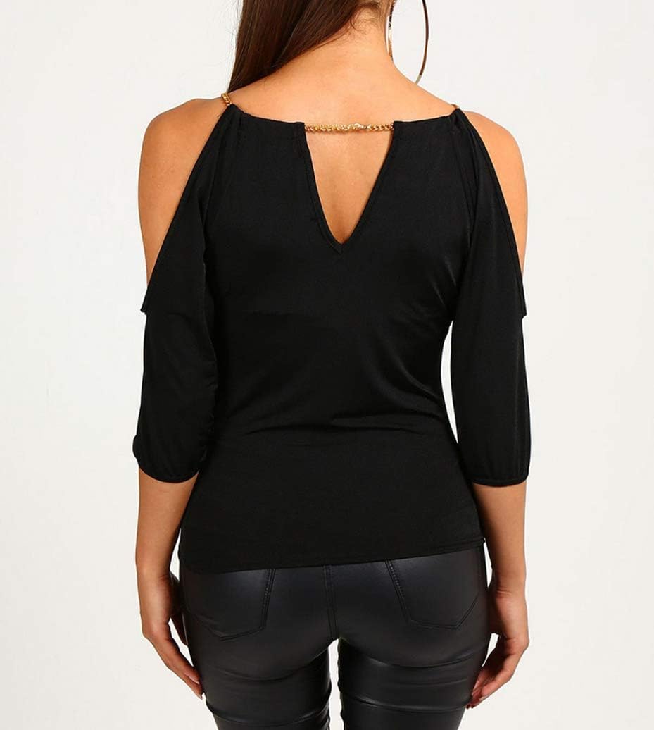 USGreatgorgeous Women’s Open Cold Shoulder Slim Fit Short Sleeve Tee Shirt Casual Blouse Tops - Image 5