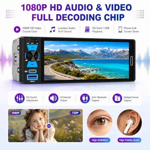 Radio para auto con pantalla táctil 6.5 pulg y CarPlay miniatura 6