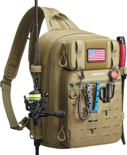 Image of Piscifun Fishing Backpack Tackle Bag with 2 Rod Holders, Multi-Compartment Storage, MOLLE System, Water-Resistant Lightweight Outdoor Pack