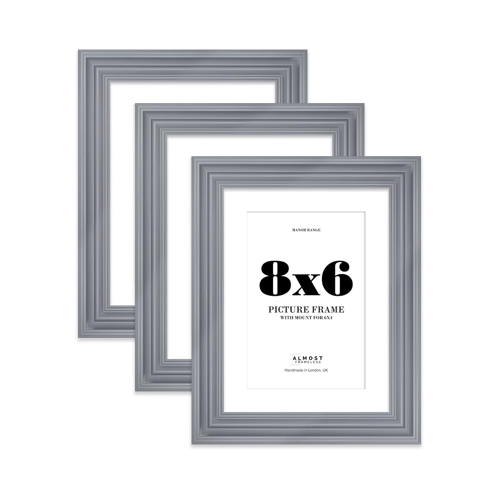 8x6 Grey Picture Frame - 8x6 Frame with 6x4 Mount for 8x6/6x4 Pictures Vintage Style Photo Display, 3 Pack โ image 1