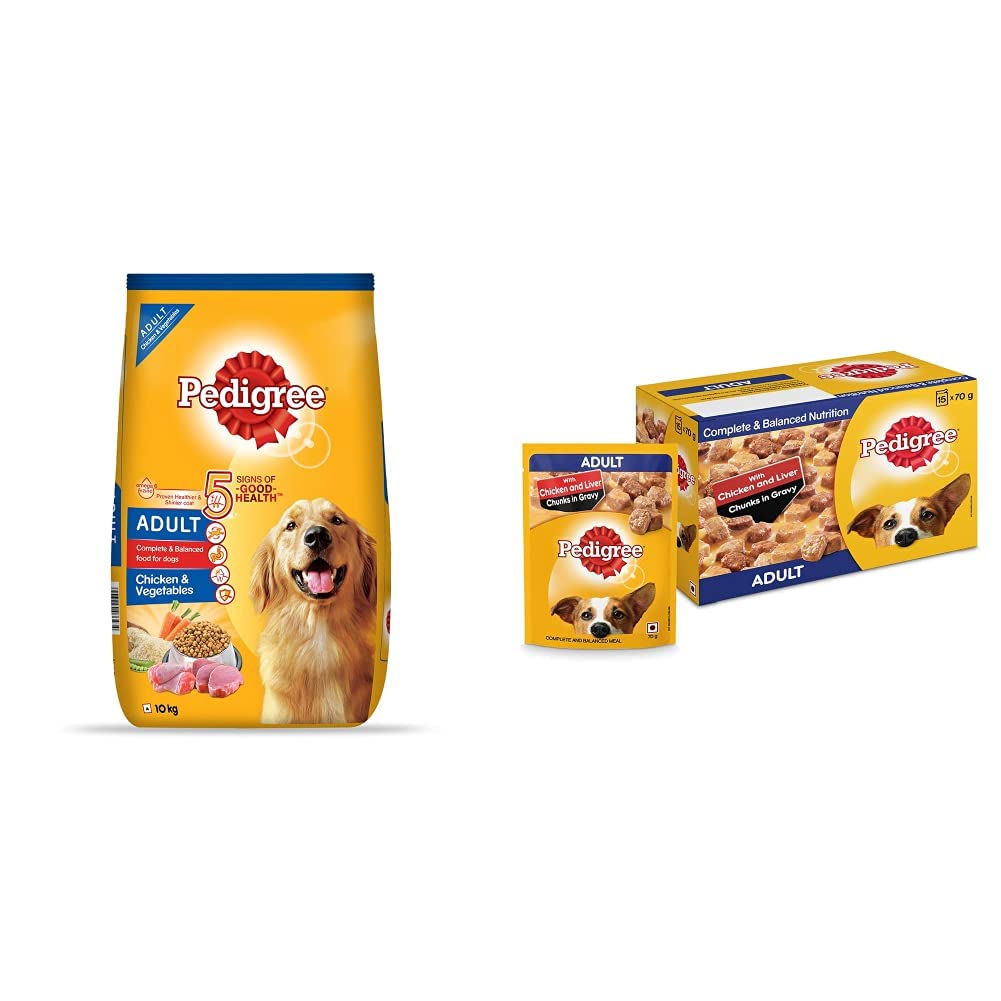 Pedigree Adult Dry Dog Food, Chicken & Vegetables, 10kg Pack & Pedigree Adult Wet Dog Food, Chicken & Liver Chunks in Gravy, 70 g (Pack of 15) (B087DFT6HF) Amazon Price History, Amazon Price Tracker