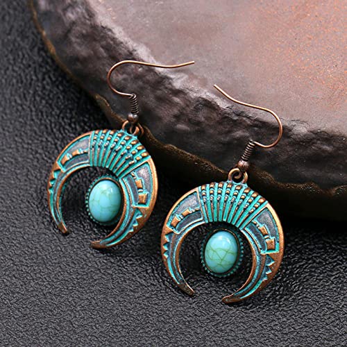 Silver Hoop Clip On Earrings Bohemian Vintage Tassel Drop Dangle Earrings For Women Girls Simulated Turquoise Earrings Fashion Geometry Dangling Jewelry Earrings Creepy Earrings (B, One Size) #TOP6