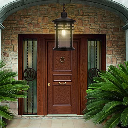 Image of Darkaway Large Outdoor Pendant Lights, 15inch Outdoor Chandelier Hanging Porch Lights Outside Ceiling Mount Aluminum with Seeded Glass for Front Door Gazebo Patio (Large, Black)