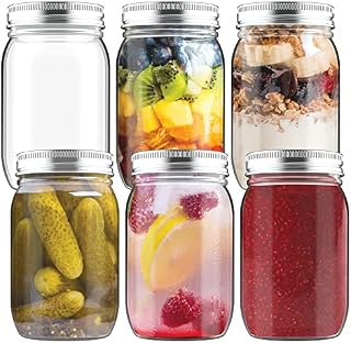 HEFTMAN Glass Mason Jars With Lids - Set of 6 500ml Airtight Preserving Jars for Overnight Oats & Homemade Jam - Large Sturdy Glass Jars With Lids, Pickling Jars, Canning Jars for Baby Food Storage