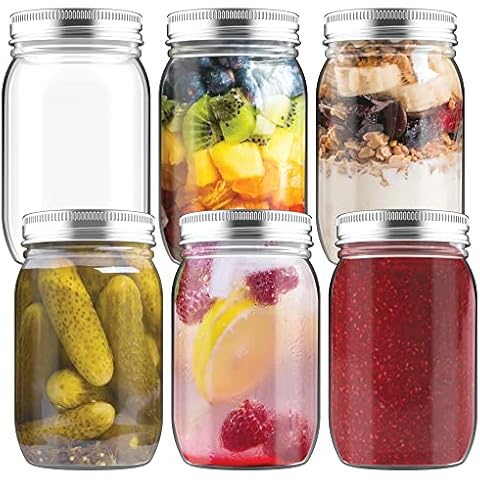 HEFTMAN Glass Mason Jars With Lids - Set of 6 500ml Airtight Preserving Jars for Overnight Oats & Homemade Jam - Large Sturdy Glass Jars With Lids, Pickling Jars, Canning Jars for Baby Food Storage Cover