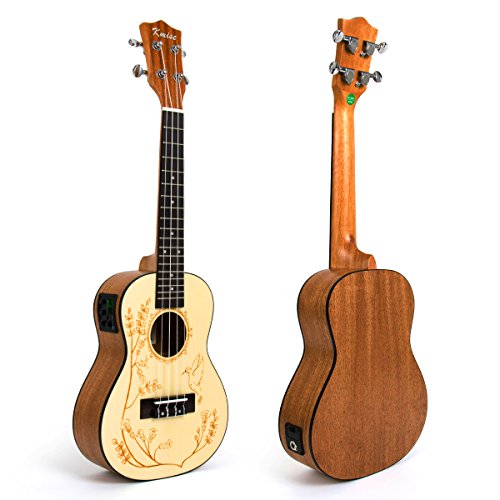Kmise Solid Spruce Ukulele 24" Electro-Acoustic Concert Ukulele Hawaii Guitar With Double-Shoulder Bag (Ukulele-24) #TOP1
