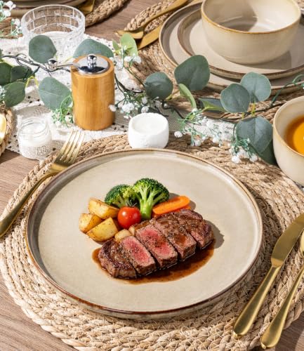 Image of GBHOME Dinnerware Sets for 6, 18 Pieces Stoneware Plates and Bowls Sets, Scratch Resistant Dishes, Dishwasher & Microwave Safe, Reactive Glaze
