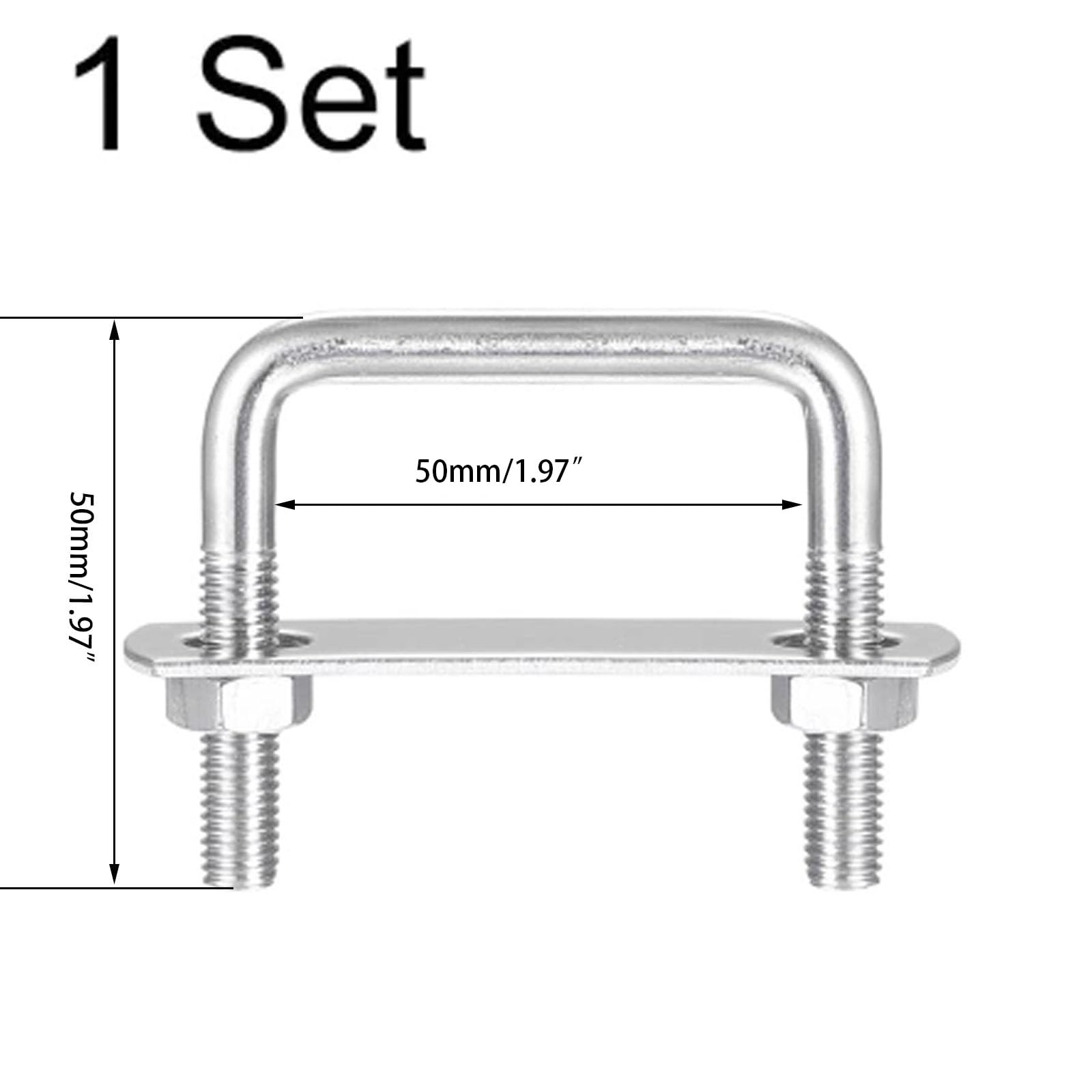 TOP-VIGOR M8 Square U-Bolts, 52mm Inner Width 50mm Length 304 Stainless Steel U-Bolts with Nut - Image 2