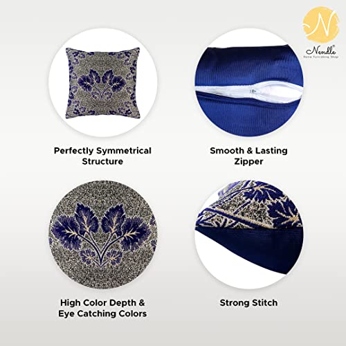Image of Nendle Jacquard Weaved 16X16 Inch Polycotton Ethnic Floral 210 TC Cushion Cover Set Of 5 (40 * 40Cm, Purple)