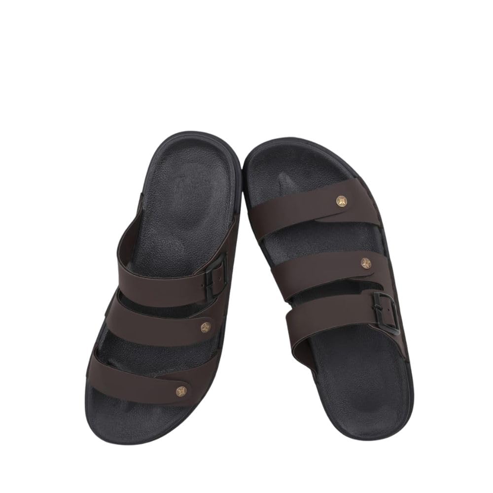 Men's Multi-Strap Slide Sandal, Black, Adjustable Buckle Closure, Lightweight EVA, Open-Toe Casual Slip-On for Indoor & Outdoor-image-8