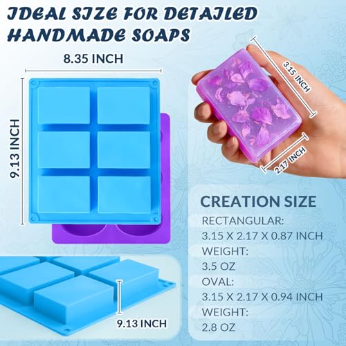 Image of HKNMTT Oval Suqare Soap Mold 6-Cavity Silicone Molds for Handmade Craft