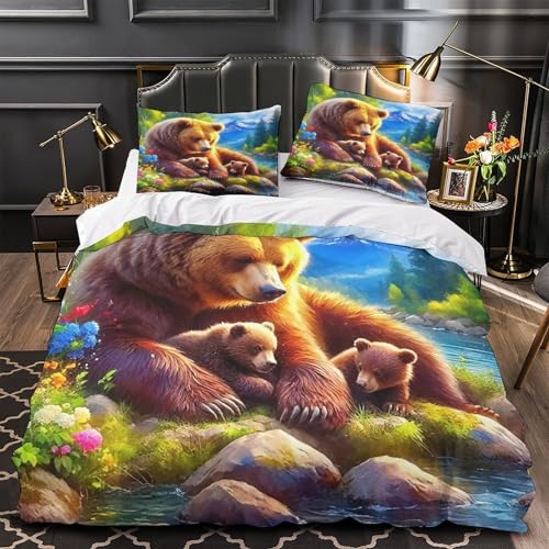 Parure de lit ours brun 140x200 microfibre avec taie d'oreiller