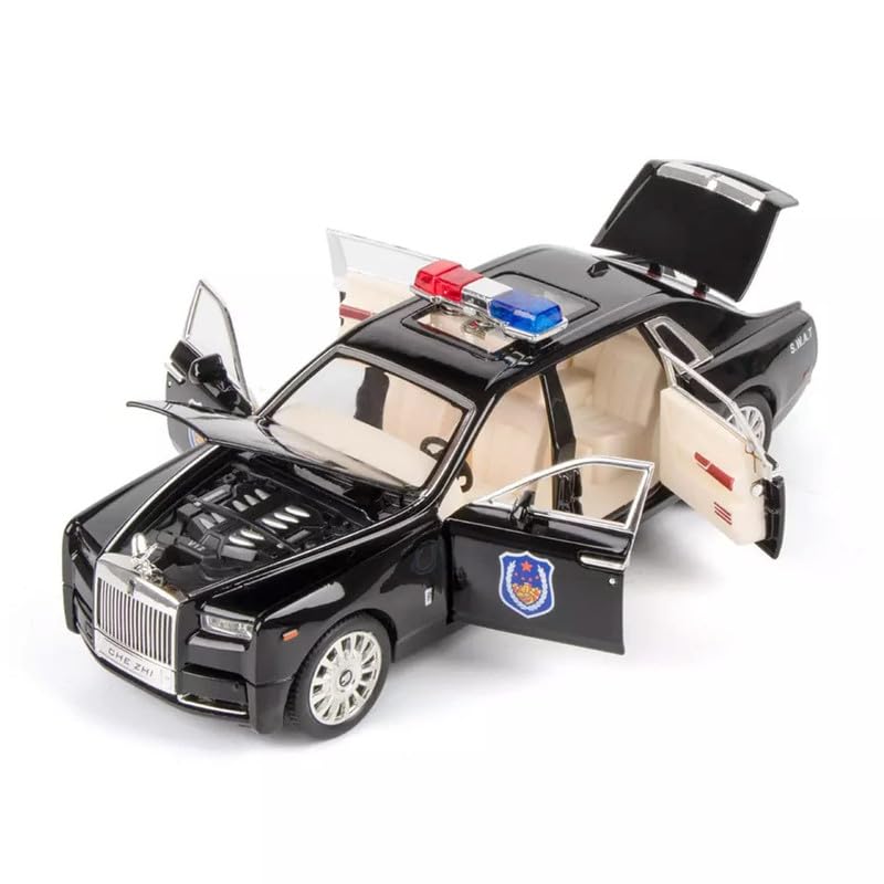 Image of Play Boy 1:24 Rolls Royce Phantom Police Model Diecast Metal Alloy Pullback Toy Vehicle with Openable Doors Light and Music Car for Kids (Multicolor)