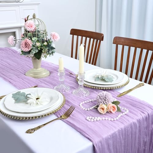 RestfulGlow 6 Pack Lavender Purple Cheesecloth Table Runner 10FT Boho Cheese Cloths Fabric Table Runners 120 Inch Rustic Sheer for Spring Wedding Birthday Party Baby Shower Home Decorations by RestfulGlow - Image 5