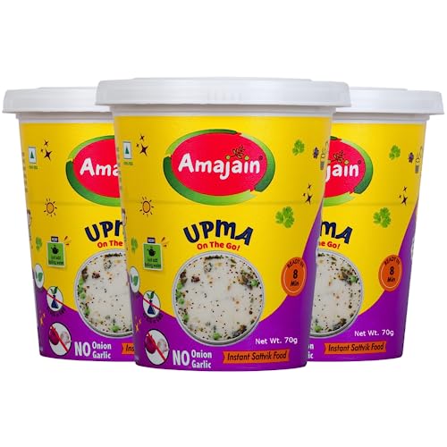Amajain Instant Sattvik Healthy Upma, Ready-to-Eat, No Added Preservatives, No Added Flavours, Jain-Friendly, 70g (Pack of 3) (B083SY7R8F) Amazon Price History, Amazon Price Tracker