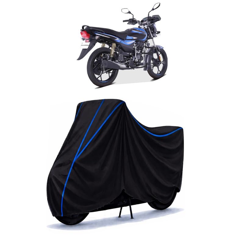 Image of Bajaj Platina 110 4 Gear Bike Cover Water Resistant Universal Motorcycle Rain | Heavy Duty UV Protection, Dust, Scratch Indoor Outdoor All Weather with Black Blue Piping Elastic