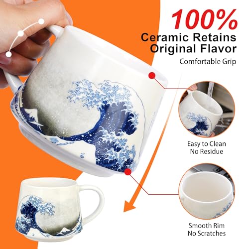 Topadorn Ceramic Mug Porcelain Coffee Cup,12 oz. The Great Wave