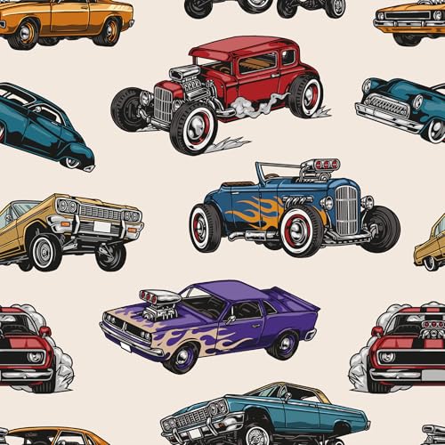Livelynine Papier Peint Adhesif Mural Enfant Garçon Retro Voiture Papier Peint Autocollant Chambre Enfant Adolescente Vinyle Adhesif Meuble Motif Voitures...