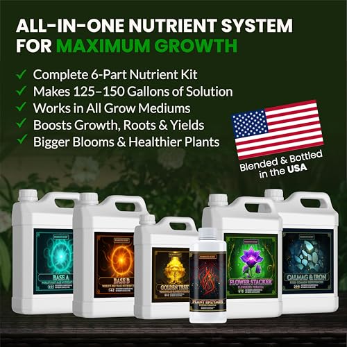 Image of Humboldts Secret Starter Kit Pack | Indoor and Outdoor Plant Fertilizer and Hydroponic Nutrients | Base A & B, CalMag and Iron, Golden Tree, Flower Stacker, Plant Enzymes | Complete Garden System