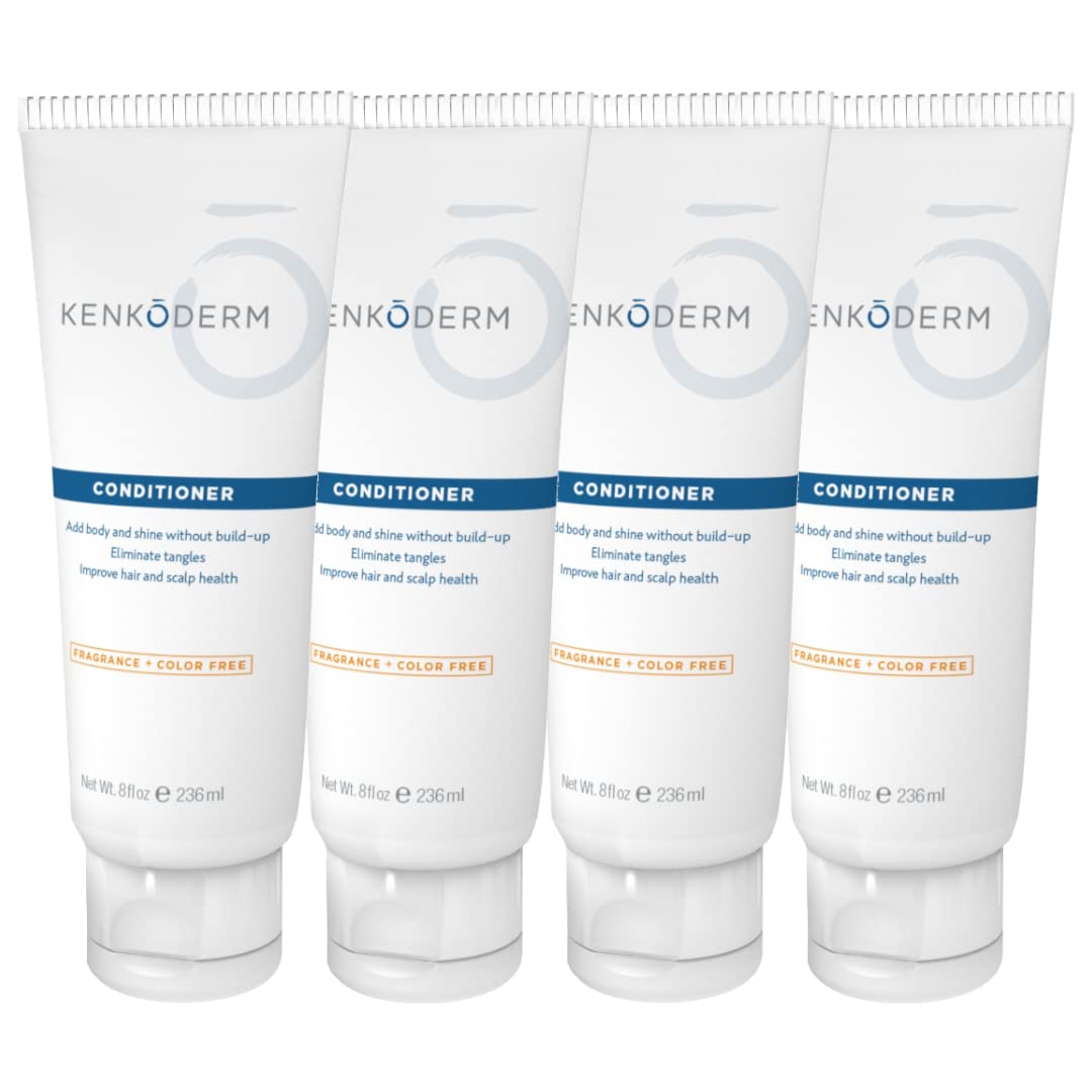Kenkoderm Psoriasis Conditioner for Sensitive Hair & Skin with 3 Percent Salicylic Acid, Anti-Dandruff Deep Moisturizer for Itchy or Dry Scalp Relief, Color & Fragrance Free, 4 8-Ounce Tubes