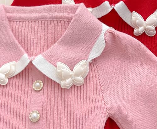 Girls Knit Sweater Dress Long Sleeve Lapel Winter Sweater Dress Size 12M-5T3