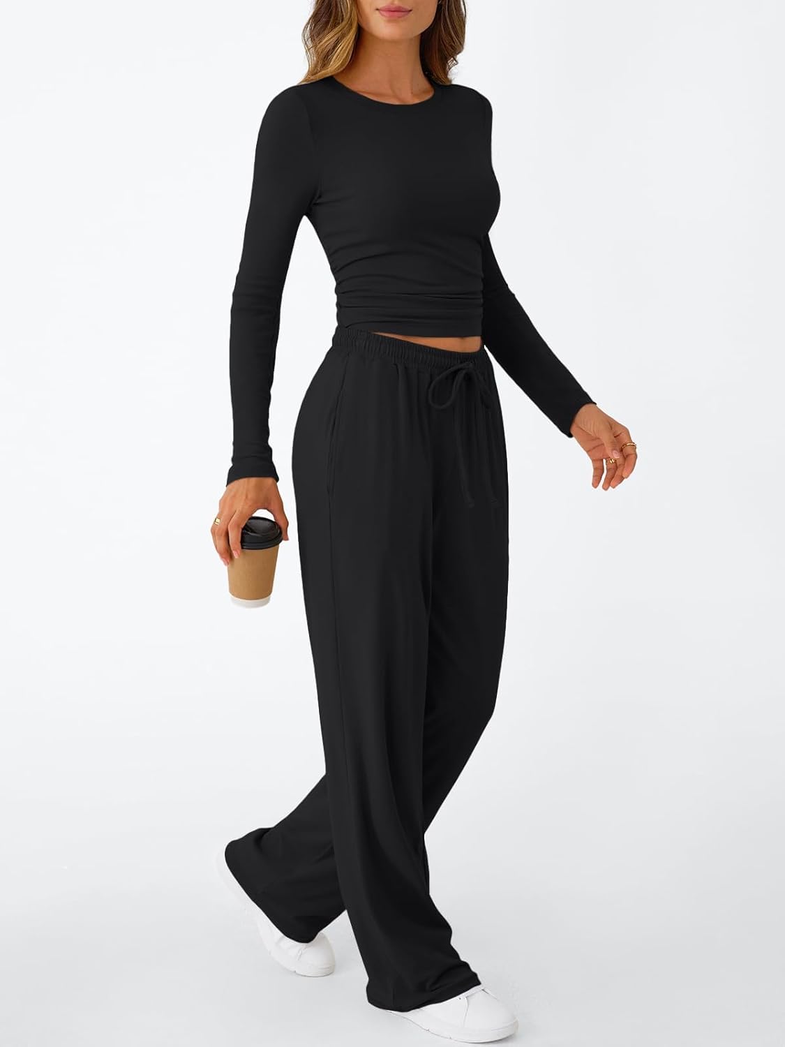 chicyes Women's 2 Piece Matching Lounge Sets Fall Outfits Long Sleeve Tops Wide Leg Pants Casual Sweatsuit Clothes - Image 4