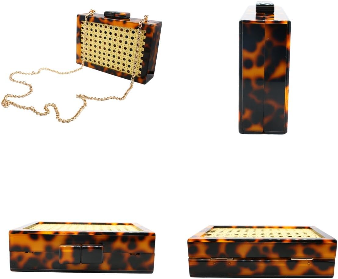 RomanticDesign Women Acrylic Handbag Rattan Woven Pattern Square Box Crossbody Handbag Shoulder Bag Chain Purse - Image 6