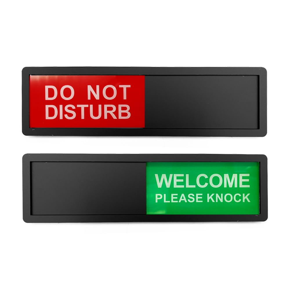 Licqic Black Privacy Sign, Do Not Disturb/Welcome Please Knock - Sliding Door Sign For Home Office Restroom Conference,
