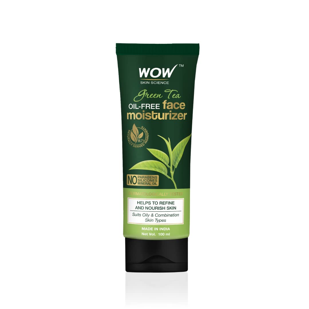 WOW Skin Science Green Tea Face Moisturizer - OIL FREE Quick Absorbing Non Sticky contains Extract for Refining & Nourishing No Parabens, Silicones Mineral 100mL