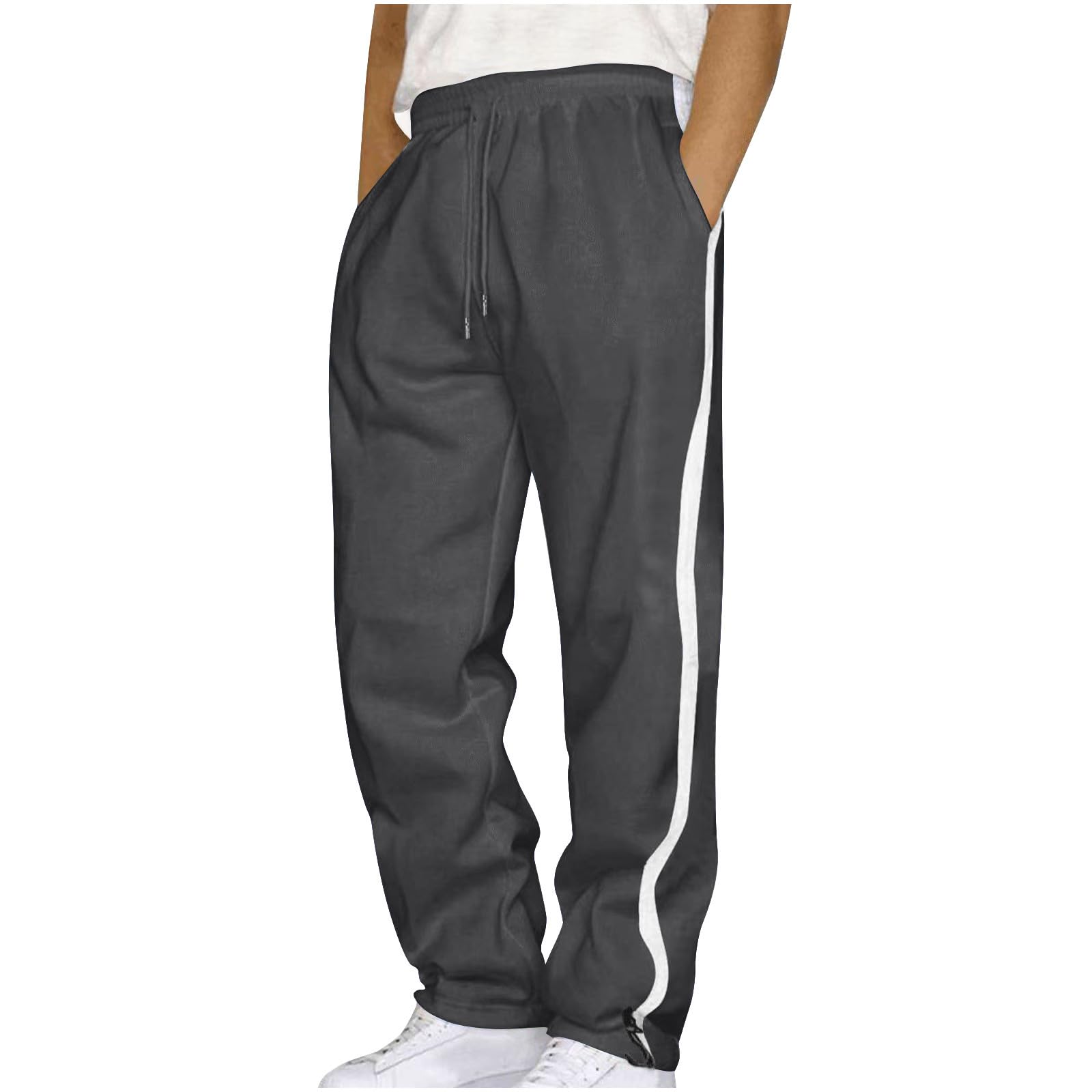 Amazon.com: Solid Single Stripe Track Pant Jogger Athletic Pants with  Pockets Drawstring Athletic Work Casual Trouser Full Length Pants Dark Gray  : Clothing, Shoes \u0026 Jewelry