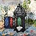 6.7'' Moroccan Lanterns Decorative Indoor & Outdoor Vintage Candle Holder Hanging Tabletop Metal Ramadan Lanterns with Six Color Glasses for Home Patio Porch Decor (Black)