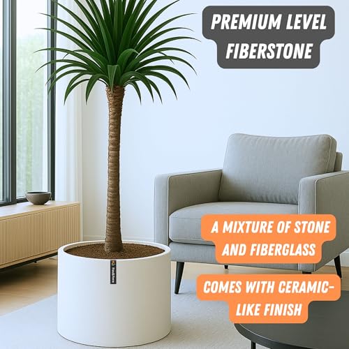 Fox & Fern 18.7 Inch Extra Large Planter — Premium Lightweight Fiberstone Matte White Plant Pot with Drainage Plug; Extra Large Planter for Indoor & Outdoor Use; Weather Resistant & UV Resistant - Image 4