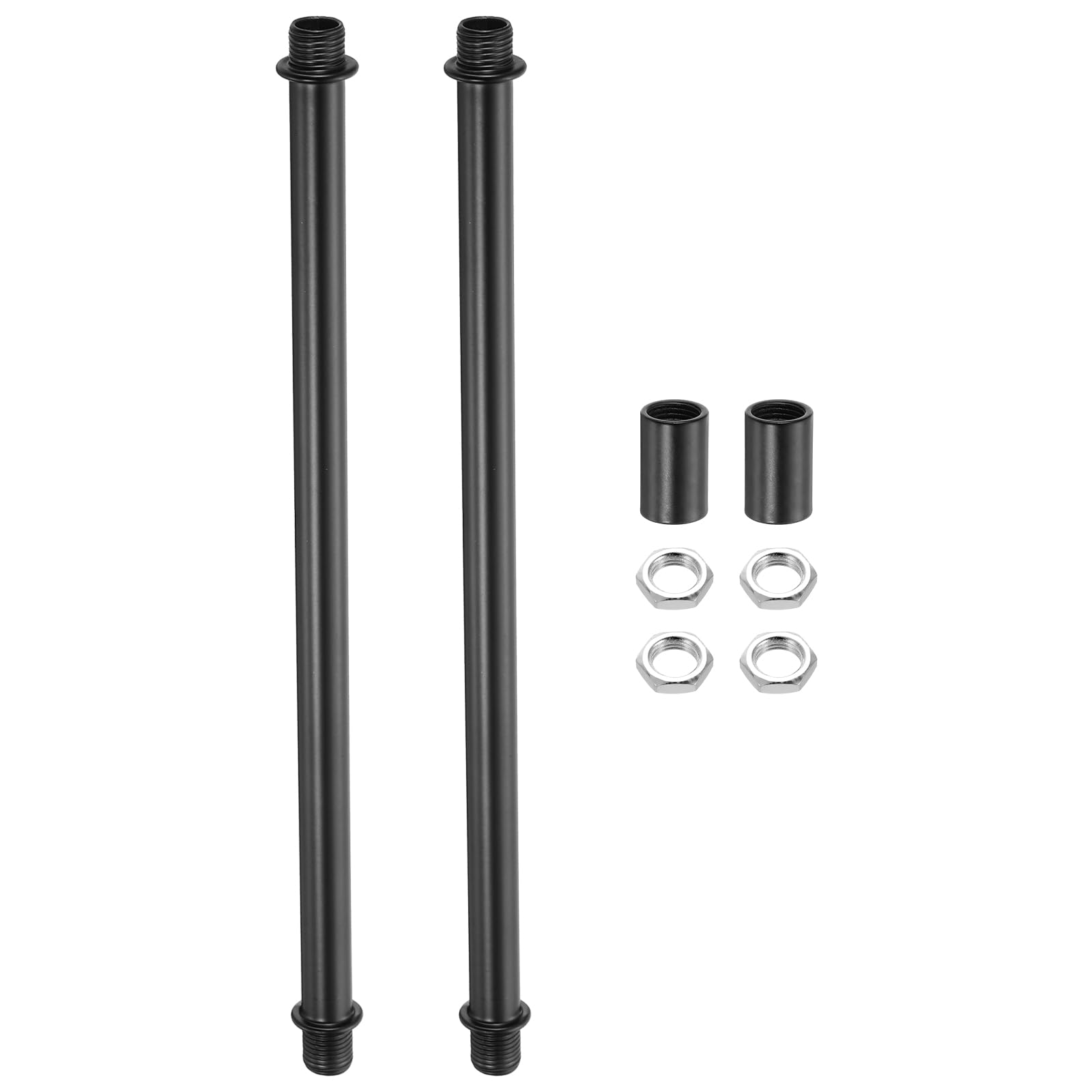 sourcing map 2Set 200mm/7.87" Straight Pipe Lamp Stems Rod Kit, M10 Carbon Steel Double End Fine Thread Rod with Lock Nuts Sleeve Connector for Table Floor Lamps Ceiling Light, Black โ image 1