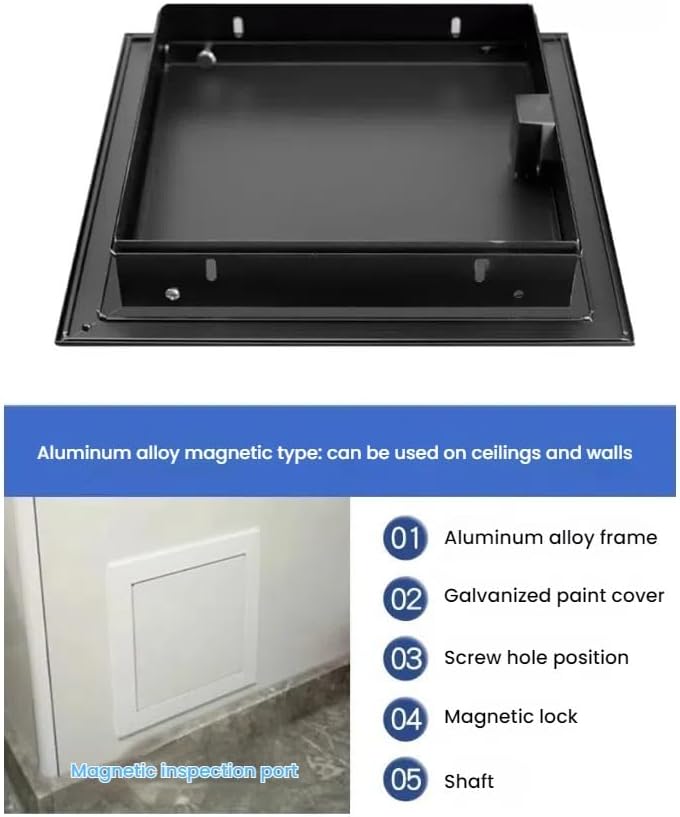 天井マグネットアクセスドア、壁穴カバーアクセスドア、アルミニウム合金目立たない設置配管壁アクセスパネル(Black,350x500m