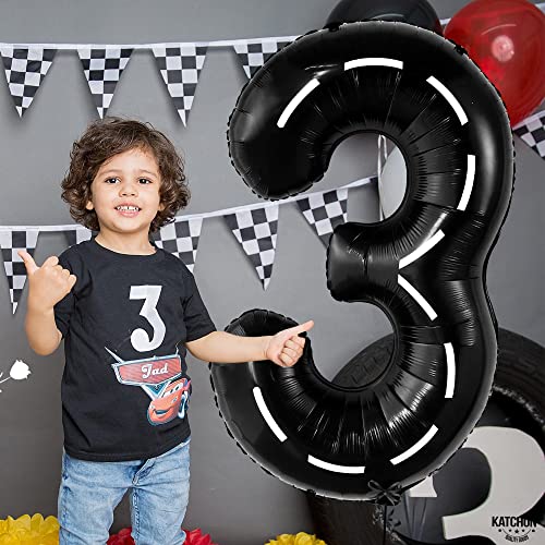 Image of KatchOn Black Number 3 Balloon 40 Inch, 3rd Birthday Decorations for Boys | Number 3 Race Car Balloon for Construction Birthday Party Supplies 3 Year Old