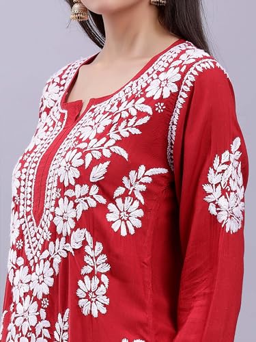 Image of Seva Chikan Hand Embroidered Lucknowi Chikankari Modal Kurta and Palazzo Set SCL8023