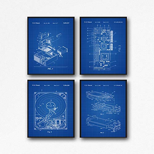 Computer Posters Set of 4 Computer Patent Posters Hard Drive Poster Graphics Card Poster USB Poster Computer Geek Wall Art IT Posters WB160 (59.4cm x 84cm (A1), Blueprint)
