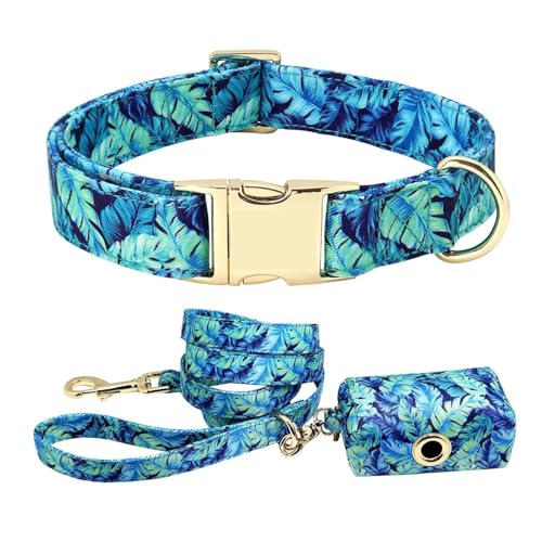 Ensemble collier laisse imprimé bleu pour grand chien L