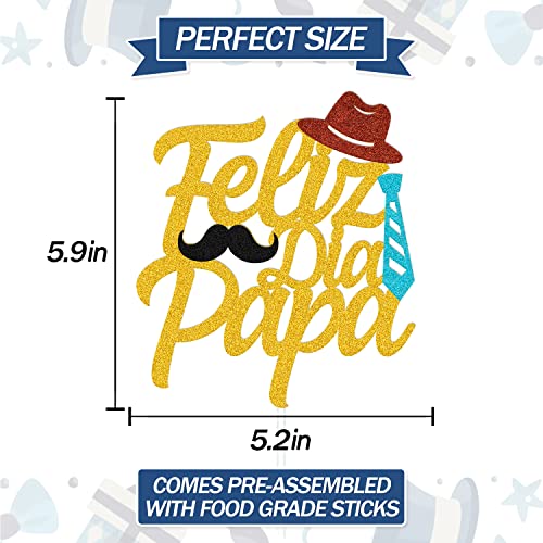 Feliz Dia Papa Cake Topper Happy Father's Day Party Decoration Feliz Cumpleanos Papa Theme For Best Dad Father’s Day Celebrate Supply(Gold) #TOP1
