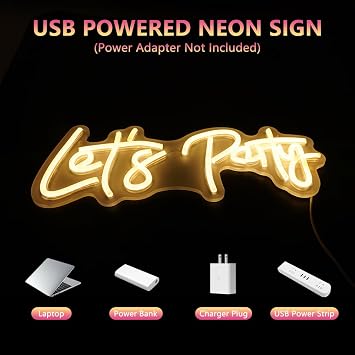 Let's Party Neon Light,LED Neon Light Sign for Wall Decor,Dimmable Light LED Neon Wall Light Signs,USB Powered Neon Light Wall Sign,LED Neon Sign Night Light for Party,Wedding,Christmas