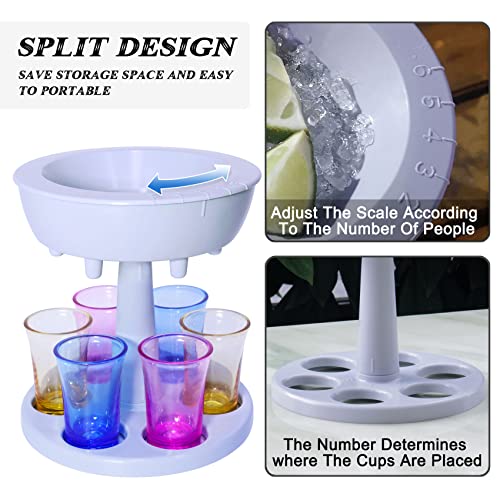 6 Shot Pourer Glass Dispenser And Holder,Shot Dispenser With 6 Colored Acrylic 2 Oz Cups Shot Glasses, Multiple Buffalito Six Drink Shot Dispenser For Party, Multi Pouring Shot Dispenser Glasses,Grey #TOP3